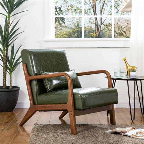 Glitzhome Mid Century Modern Hunter Green Leatherette Accent Armchair