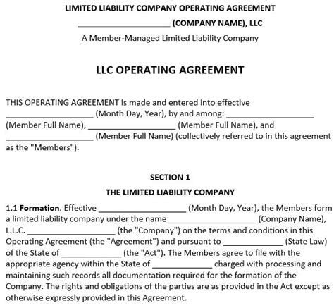 Free Multi Member LLC Operating Agreement Templates Word Excel TMP