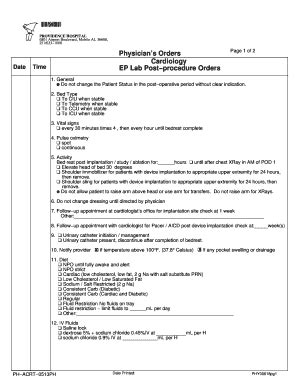 Fillable Online Support Providencehospital Physicians Orders Cardiology