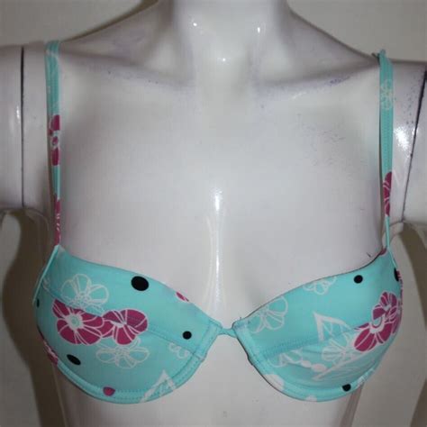 Push Up Bikini Oberteil Aqua Blau Mit Rosa Blumen Gr Aa Neu B Gel Ebay