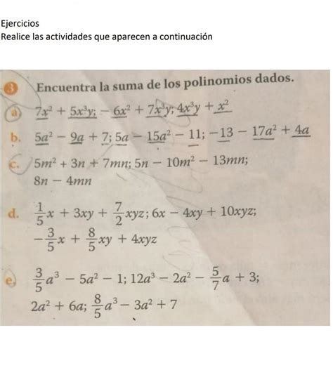 Ejercicios Realice las actividades que aparecen a continuación