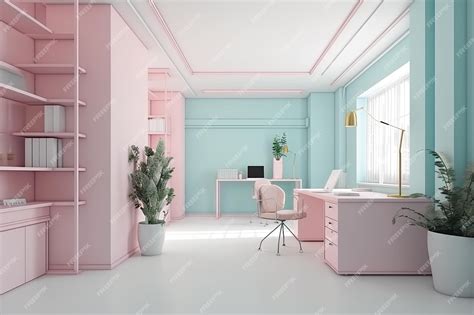 Premium Photo | 3D rendering office room with a pastel background minmalist