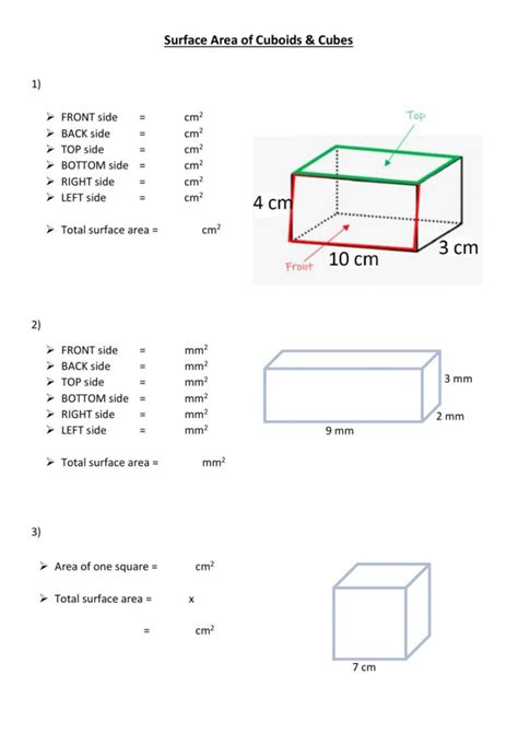 Surface Area Cuboids Cubes Worksheet Shapesworksheets