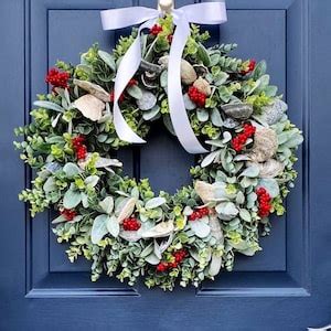 Nautical Christmas Wreath For Front Door Oyster Shell Wreath Etsy