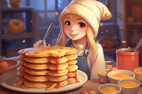 cute kawaii girl with pancakes food 30637411 Stock Photo at Vecteezy