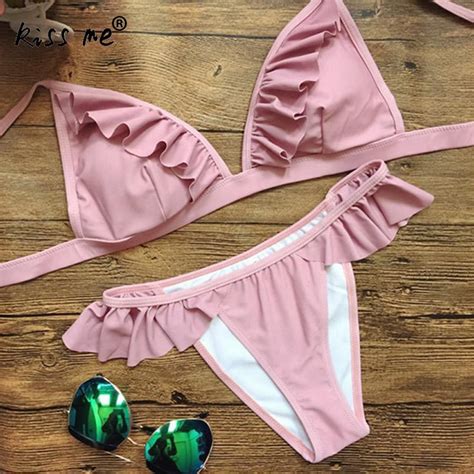 Pink Sexy Bikini 2018 Women Swimsuit Ruffles Bathing Suit Ladys