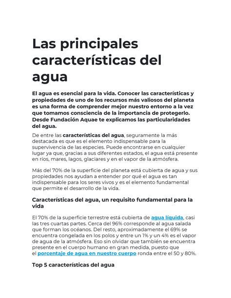 Las Principales Caracter Sticas Del Agua Las Principales