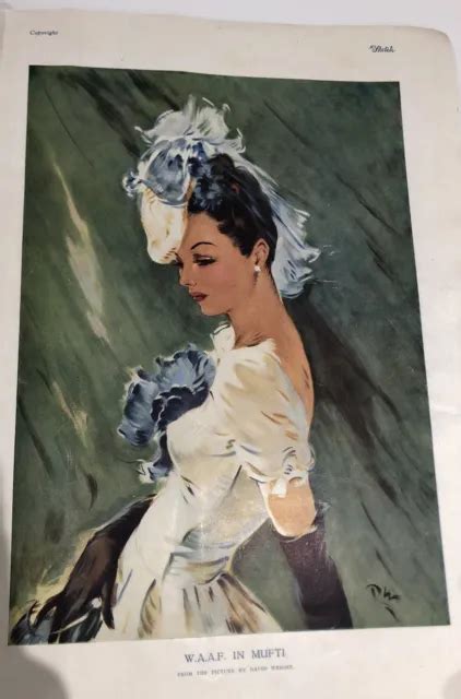 David Wright Ww2 Pin Up Girl 1940s Print Sketch Magazine Waaf In