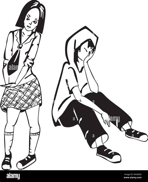 Sad boy and girl. Black and white vector illustration Stock Vector Image & Art - Alamy