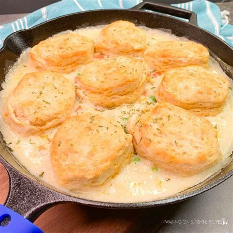 Skillet Chicken Pot Pie with Biscuits - Walking On Sunshine Recipes