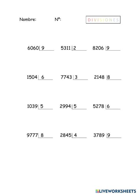 Ficha Para Imprimir Divisiones Una Cifra Worksheet Divisiones Por