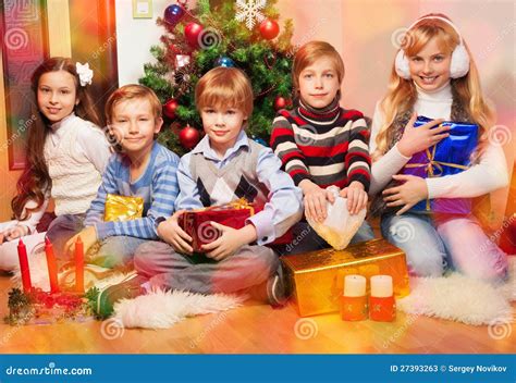 Happy Friends Together At Christmas Eve Stock Image Image Of Blonde