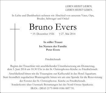 Traueranzeigen Von Bruno Evers Sh Z Trauer