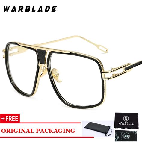 Brand Designer Big Square Glasses Frames For Men Clear Metal Luxury