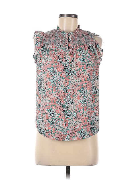 Ann Taylor Loft 100 Polyester Floral Multi Color Pink Short Sleeve