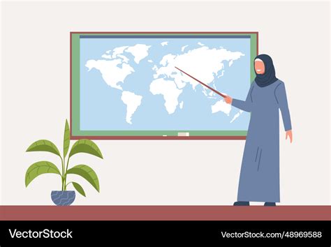 Arab Female Teacher In Hijab Stands Royalty Free Vector