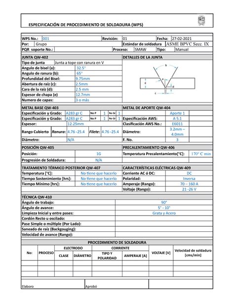 Formato Wps Soldadura Wps No Revisi N Fecha Por