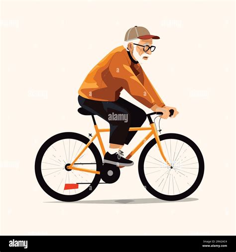 Old Man Riding Bicycle Vector Flat Minimalistic Isolated Stock Vector