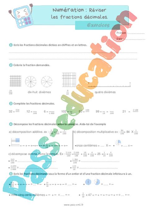 Les fractions décimales révision Exercices de numération 4eme