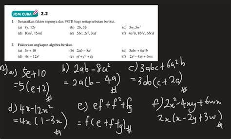 Jalan Kerja Buku Teks Matematik Tingkatan 2 T2 BAB 2 Pemfaktoran Dan