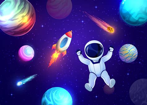 Cartoon astronaut in outer space, galaxy landscape 20402390 Vector Art ...