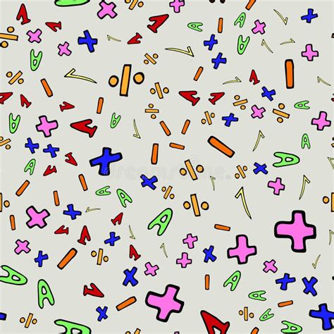 Vector Seamless Pattern With Hand Drawn Colorful Numbers And Signs