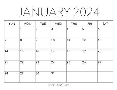 January 2024 Calendar Blank Pdf Amii Lynsey