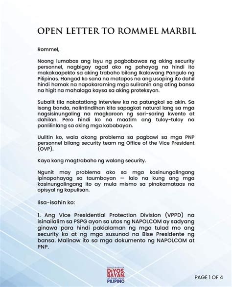 Sara Duterte Issues Open Letter For Pnp Chief Rommel Marbil After