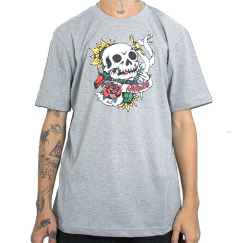 Camiseta Mentex Skull And Flowers Grey CB SKATE SHOP