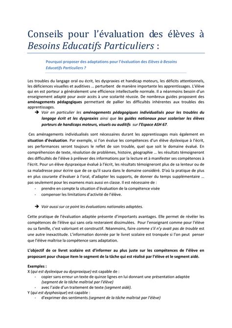 Conseils Pour L Valuation Des L Ves Besoins Educatifs Particuliers