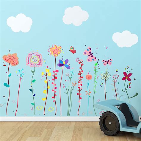 2 Sheets Large Kids Wall Decal Butterfly Flower Clusters Wall Decals