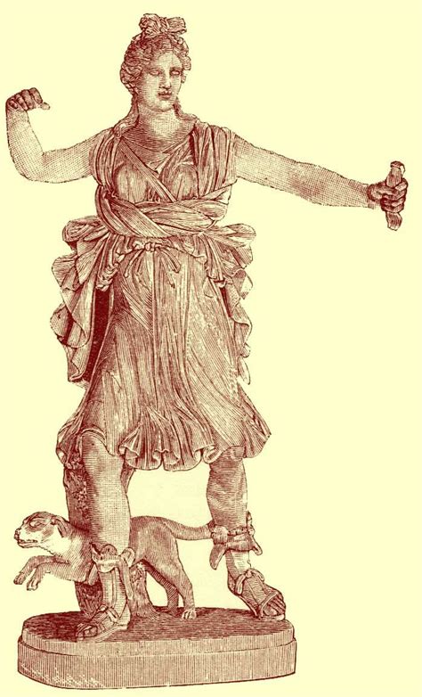 Black And White Photograph Of A Statue Of Artemis Holding Her Arm Up