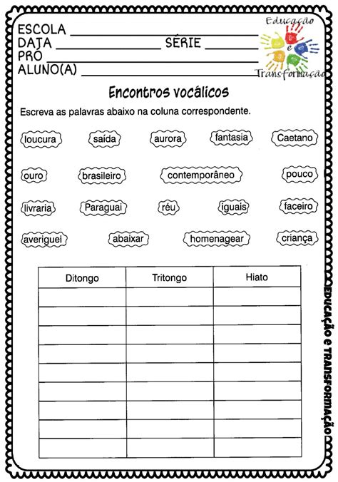 Atividade Ditongo Tritongo E Hiato Librain