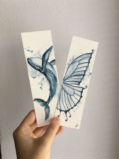 Handmade Bookmarks Paint Aquarelle Watercolor Butterfly Whale