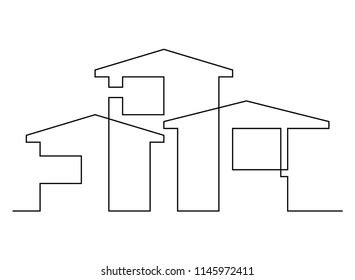 Continuous Line Drawing House Residential Building