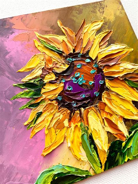 Sunflower Original Oil Painting Blooming Sunflower Artwork Etsy