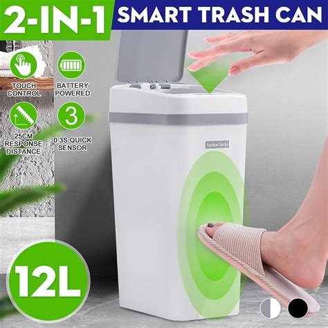 12L / 3Gal Electronic Smart Trash Can Motion Sensor Automatic Induction Dustbin 0.3S Quick Sense ...