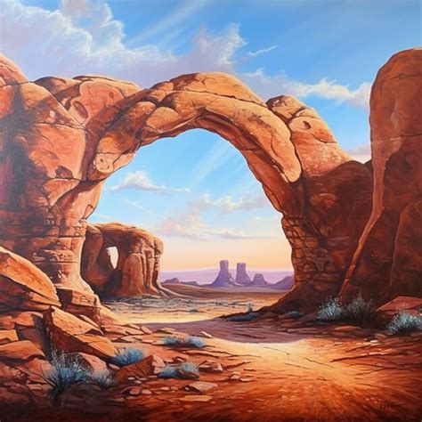 Pintura De Una Escena Del Desierto Con Un Gran Arco En El Medio Ai