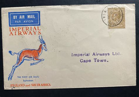 1931 England Airmail First Xmas Flight Cover To Cape Town South Africa