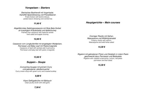 Speisekarte Restaurant Resort Achental Gmbh In Grassau