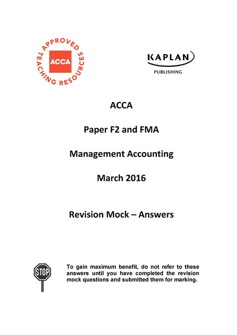 ACCA F2 FMA Revision Mock Answers M16 ACCA Paper F2 And FMA