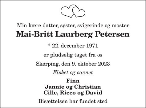 Dødsannonce for Mai Britt Laurberg Petersen Nordjyske dk