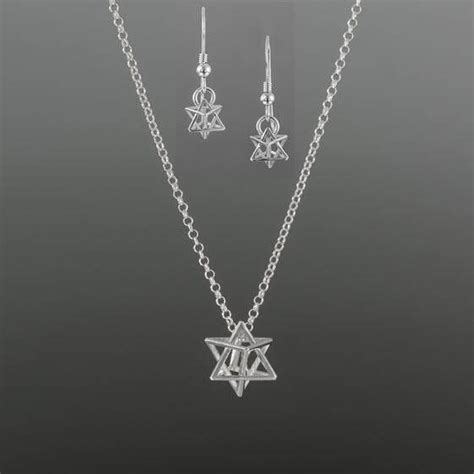 Silver Necklace Earrings Set Star Drop Earrings Star Of David Jewelry