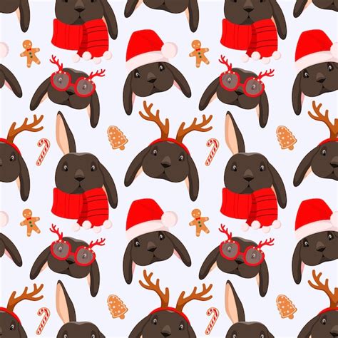 Premium Vector New Year S Seamless Pattern With Cute Black Rabbits