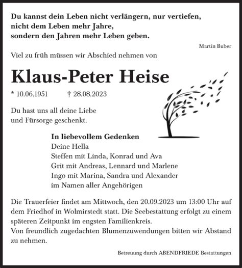 Traueranzeigen Von Klaus Peter Heise Abschied Nehmen De