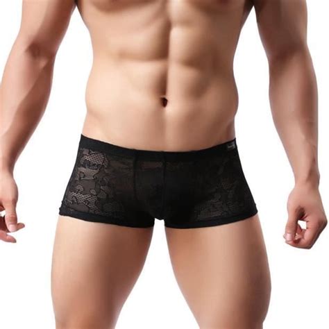 Sous vêtements pour hommes en dentelle Sexy Boxer translucide Slip