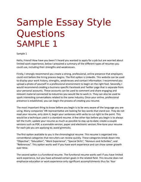 Sample Essay For The Final Exam Study Sample Essay Style Questions