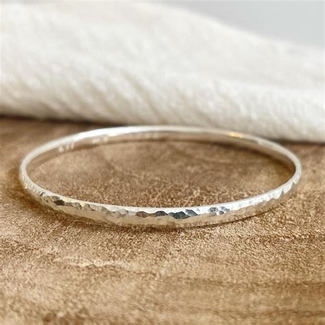 Hammered Silver Bangle Etsy Uk