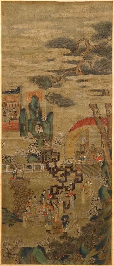 A Chinese Silk Scroll Painting Of A Garden Scene Signed Th C