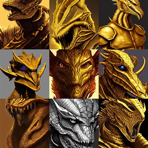 Golden Scaled Dragonborn Man With Detailed Dragon Stable Diffusion